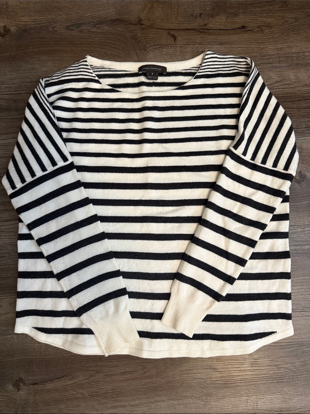EUC French Connection Boat Neck Striped Sweater, Grey/White, Size Small